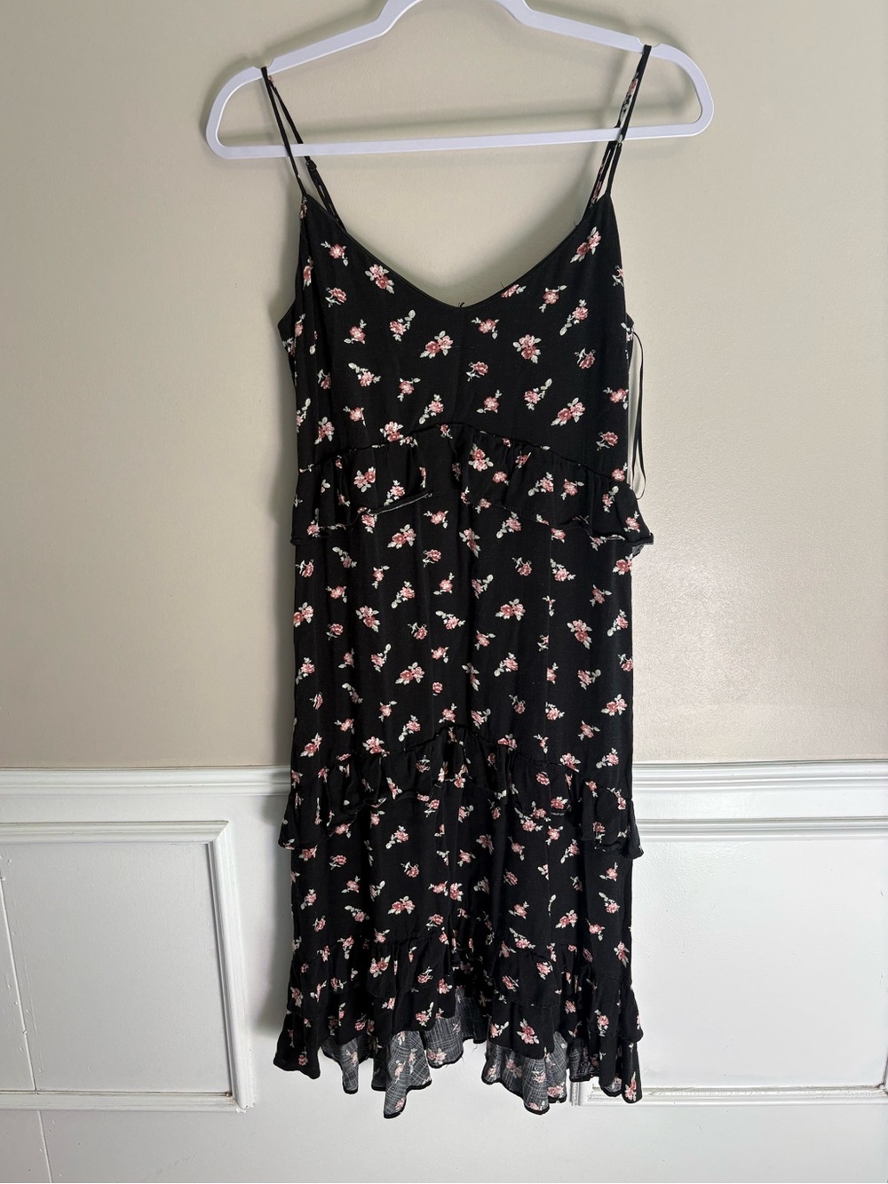 miami Black Midi Slip Dress with Pink Floral Print
